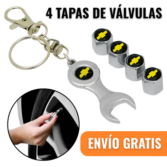 SET X 4 TAPAS PARA VÁLVULAS + LLAVE DE LUJO